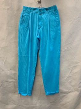 NL, Aqua Blue, Poly/Cotton, Herringbone, Side Pockets, Zip Front, 2 Buttons, Pleated Front, 1 Back Welt Pocket