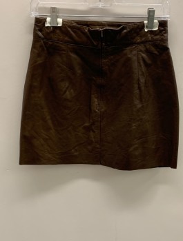 TOFFS, Chocolate Brown, Leather, Solid, V Waistband, 2 Fake Front Pockets, Back Zipper, Mini