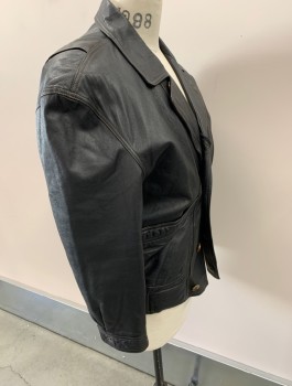 Mens, Leather Jacket, BRAVO, Black, Leather, Solid, L, Buttons & Zip Front, Large Pockets