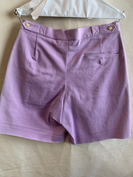 Womens, Shorts, MTO, Lavender Purple, Cotton, Spandex, Solid, H41, W30, Reproduction 80s, Zip Front, Double Pleats, 3 Pockets, Adjustable Button Tab Side Waist