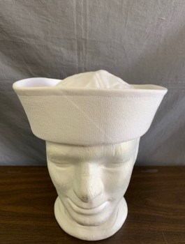 Unisex, Hat, Military Uniform, N/L, White, Cotton, Solid, 7 3/4, Navy Sailor Gob Hat / Dixie Cup Hat, Canvas, with Upright Brim, Multiples