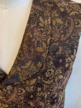 NL, Tan Brown, Dk Brown, Black, Wool, Polyester, Print, Solid, Shawl Lapel, Button Front, 2 Pocket, Solid Back with Self Tie Belt