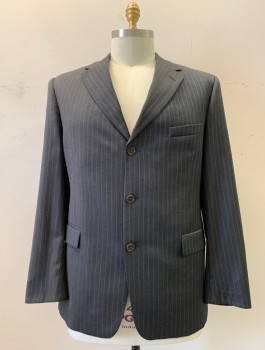 Kenneth Cole , Chocolate Brown, Black, Gray, Wool, Stripes - Pin, Notched Lapel, 3 Buttons,  3 Pockets,