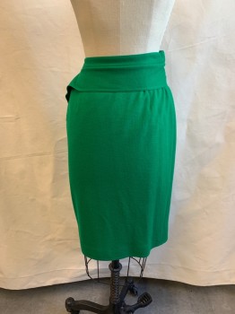 Womens, Skirt, UNGARO, Green, Wool, Solid, W25, Wrap Style, Pleated Left Front, Bttn. Closure,