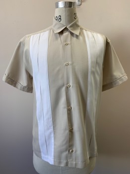 Mens, Casual Shirt, CHISPA, Beige, White, Polyester, Color Blocking, M, S/S, B.F., C.A.,