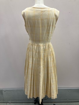 MTO, Cream/yellow Plaid with A Group Stripe Of Pattern Satin And Gold Lurex, Boat Neck, Slvls, Fitted Bodice, Dirndl Skirt, Side Zip