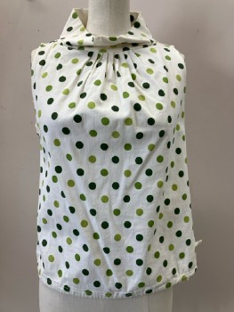 Womens, Shirt, N/L, B: 34, Off White, Green Polka-dots, Cowl Neck, Sleeveless, Pleated Fronts At Neck, Bottom D-string