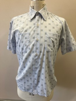 MONTGOMERY WARD, Pale Blue with Gray And Black Square Print, C.A., S/S, B.F., 1 Pckt,
