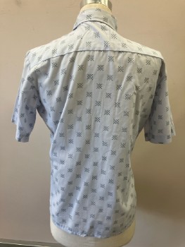 MONTGOMERY WARD, Pale Blue with Gray And Black Square Print, C.A., S/S, B.F., 1 Pckt,
