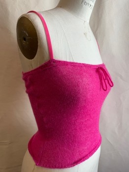 VANESSA BRUNO, Pink, Mohair, Nylon, Solid, Knit Sleeveless Top, Velvet Pink Ribbon Straps, Drawstring Detail Bust, Multiple