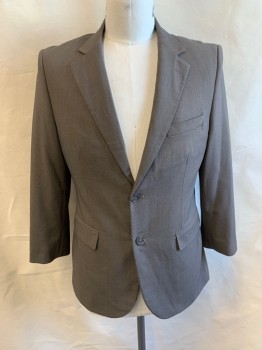 Mens, Suit, Jacket, NAUTICA, Tobacco Brown, Wool, 40R, Notched Lapel, Single Breasted, Button Front, 2 Buttons, 3 Pockets, Double Vent Vent