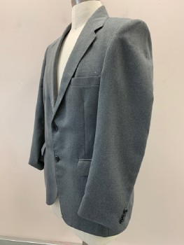 Mens, Jacket, WFF By FARAH, Gray, Black, Wool, 2 Color Weave, 40R, 2 Buttons, Single Breasted, Notched Lapel, 3 Pockets, Distressed Collar