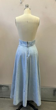 Womens, Skirt, B.W.B., Lt Blue, Cotton, Solid, W:27, Faded Denim, Wide Waistband, with Small Belt Loops, Back Zip, Full Length 1/4 Circle Skirt