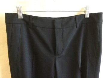 Womens, Slacks, VINCE, Black, Wool, Spandex, Solid, 10, 1.5 Waistband with Belt Hoops, Flat Front, Zip Front, 4 Pockets