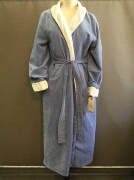 Womens, SPA Robe, NORDSTROM, Periwinkle Blue, Off White, Polyester, Solid, XL, Long Sleeves, Belt Attached, Off White Lining On Cuff and Collar, Pockets