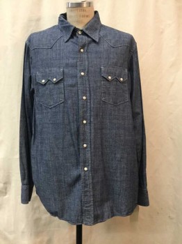 Mens, Western, CIVILIANAIRE, Dk Blue, Cotton, Polyester, Heathered, XL, Heather Dark Blue, Snap Front, Collar Attached, Long Sleeves, 2 Flap Pockets