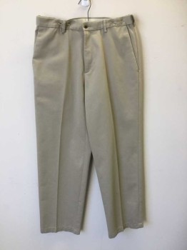 N/L, Khaki Brown, Cotton, Polyester, Solid, Khaki,  Flat Front, Zip Front, 2 Slant Pockets
