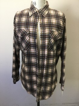 THE MENS SHOP, Brown, Lt Blue, Lt Yellow, White, Rust Orange, Cotton, Polyester, Plaid, Button Front, Collar Attached, Long Sleeves, 2 Flap Pocket, Flannel, Quilted Lining, Shirt Jacket