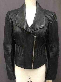 BEBE, Black, Leather, Quilted, Shawl Collar, Quilted, Knit Under Sleeves, Zip Front,