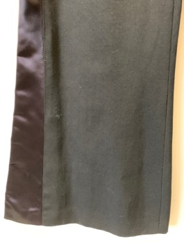 Womens, 1980s Vintage, Suit, Pants, NO LABEL, Black, Wool, Synthetic, Solid, W:24, Tuxedo Pants, High Waist, Very Wide Flared Bell Bottom Legs, Satin Panel At Sides, Zip Fly,