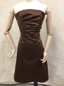 JS BOUTIQUE, Brown, Polyester, Solid, Strapless, Back Zipper, Boned