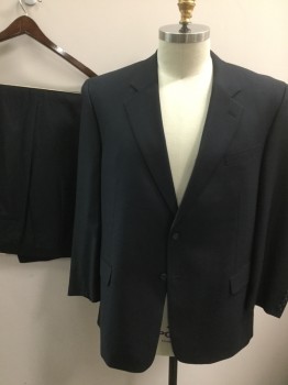 SAVILLE ROW, Black, Wool, Single Breasted, 2 Buttons,  Notched Lapel, Gabardine,