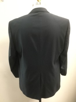 SAVILLE ROW, Black, Wool, Single Breasted, 2 Buttons,  Notched Lapel, Gabardine,