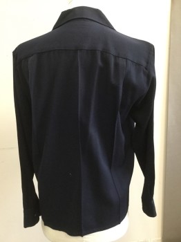 Mens, Shirt, BARDON, Navy Blue, Wool, Solid, M, Long Collar Points, Long Sleeves, Flap Pockets, Button Front,