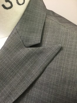 BILLY LONDON, Gray, Polyester, Rayon, Grid , Self Grid Lines Pattern, Single Breasted, Peaked Lapel, 2 Buttons, 3 Pockets, Navy Houndstooth Lining