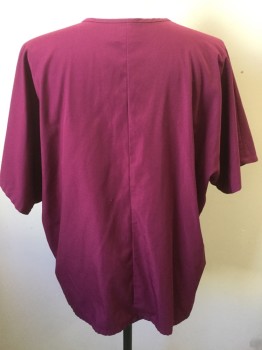 CHEROKEE, Raspberry Pink, Cotton, Solid, V-neck, Short Sleeves, Patch Pocket,