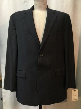 LAUREN, Heather Gray, White, Wool, Stripes - Pin, Heather Gray, White Pinstripes, Notched Lapel, Collar Attached, 2 Buttons,  3 Pockets,