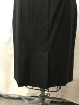 Womens, Skirt, Knee Length, CLASSIQUES, Black, Wool, Lycra, Solid, 2, Pencil Cut, Wide Waist Band with 2 Buttons at Side Front, 4 Pleats at Center Back Hemline, Zipper at Left Side Seam Waist