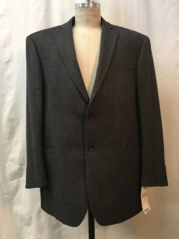 Mens, Sportcoat/Blazer, BOTANY, Gray, Black, Wool, Herringbone, 44 R, Gray/ Black Herringbone, Notched Lapel, Collar Attached, 2 Buttons,  3 Pockets,