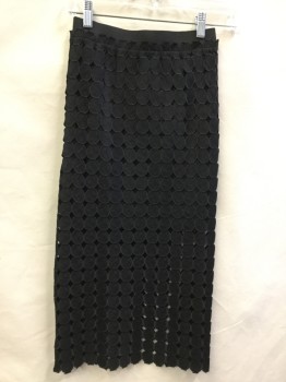 Womens, Skirt, Below Knee, J.O.A, Black, Polyester, Cotton, Geometric, XS, Cut Out Black  Connected Circles Lace with Black Lining, 2" Elastic Waist Band