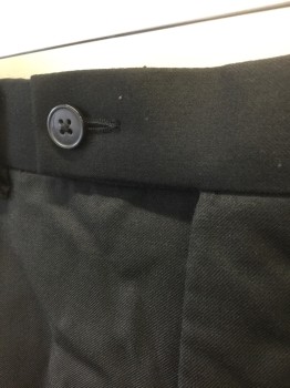 N/L, Black, Wool, Solid, Flat Front, Button Tab Waist, Zip Fly, 4 Pockets, Straight Leg