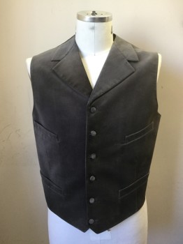 Mens, Historical Fiction Vest, MTO, Pewter Gray, Cotton, Silk, Solid, 42, Pewter Velvet Front, Button Front, Notched Lapel, 4 Pockets, Gray Diagonal Shadow Stripe Silk Back with Self Belt