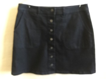 Womens, Skirt, Below Knee, VINCE CAMUTO, Faded Black, Cotton, Spandex, Solid, 12, Faded Black Denim Stretchy, 1.5" Waistband with Belt Hoops, Silver Button Front, 4 Pockets