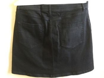 Womens, Skirt, Below Knee, VINCE CAMUTO, Faded Black, Cotton, Spandex, Solid, 12, Faded Black Denim Stretchy, 1.5" Waistband with Belt Hoops, Silver Button Front, 4 Pockets