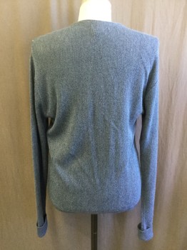 Mens, Cardigan Sweater, CYPRESS LINKS, Dusty Blue, Lt Blue, Navy Blue, Acrylic, Grid , M, V-neck, 6 Buttons, Rib Knit Cuffs and Waistband, Little Worn In, Pattern on Front Panels Only