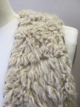 N/L, Ecru, Sherpa, Solid, Mountain Man/Outdoorsy Ecru Faux Sheep Fur, Open at Center Front with No Closures, Thin Brown Trim/Edging at Front and Armholes, Made To Order