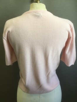Womens, Sweater, COLLEEN KNITWEAR, Baby Pink, Orlon Acrylic, Solid, Small, Pullover, Short Sleeves, Knit, Pearls, Rhinestones, & Teardrop Beads Decorate the Neckline.