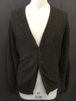 Mens, Cardigan Sweater, CYPRESS LINKS, Brown, Lt Brown, Black, Cotton, Polyester, Solid, L, Heathered Weave, V-neck,