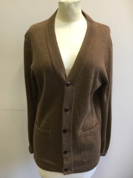 J. CREW, Brown, Cotton, Heathered, Button Front, Long Sleeves, 2 Pockets, Ribbed Knit Placket/Cuff