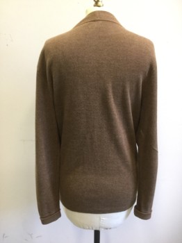 J. CREW, Brown, Cotton, Heathered, Button Front, Long Sleeves, 2 Pockets, Ribbed Knit Placket/Cuff