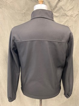Mens, Casual Jacket, STOCKHOMME, Black, Polyester, Solid, L, Zip Front, Stand Collar, 5 Pockets, Long Sleeves, Elastic Velcro Cuff, Fleece Interior