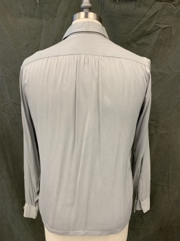 Mens, Shirt, VAN HEUSEN, Lt Gray, Poly/Cotton, Solid, M, Button Front, Collar Attached, Long Sleeves, Button Cuff, 2 Flap Pockets,