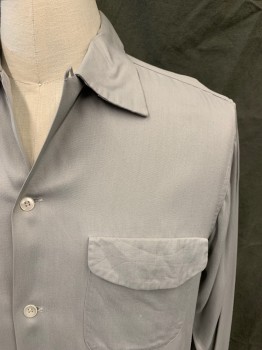 VAN HEUSEN, Lt Gray, Poly/Cotton, Solid, Button Front, Collar Attached, Long Sleeves, Button Cuff, 2 Flap Pockets,