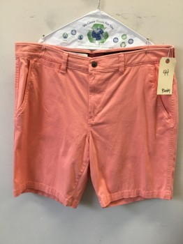Mens, Shorts, FOUNDRY, Coral Orange, Cotton, Spandex, Solid, W 44, Flat Front, 5 Pockets,