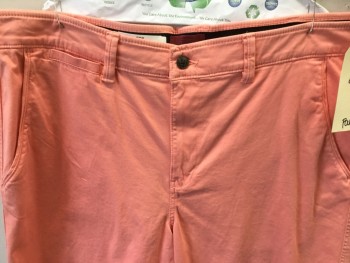 Mens, Shorts, FOUNDRY, Coral Orange, Cotton, Spandex, Solid, W 44, Flat Front, 5 Pockets,