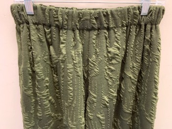 MTO, Moss Green, Polyester, Solid, Poly-knit, Puckered Texture, Elastic Waist,